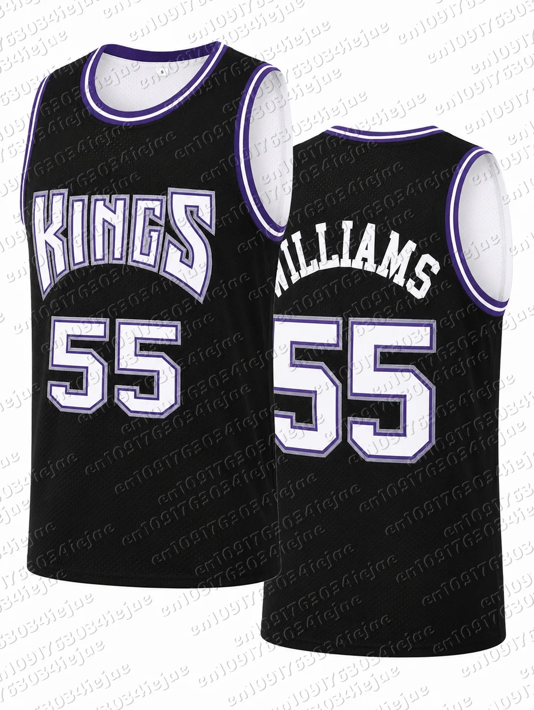 Retro Williams 55 Kings Jersey Schwarz mit lila und weißem Rand, Sportuniform, Freizeitweste für Herren und Kinder – Detail 4