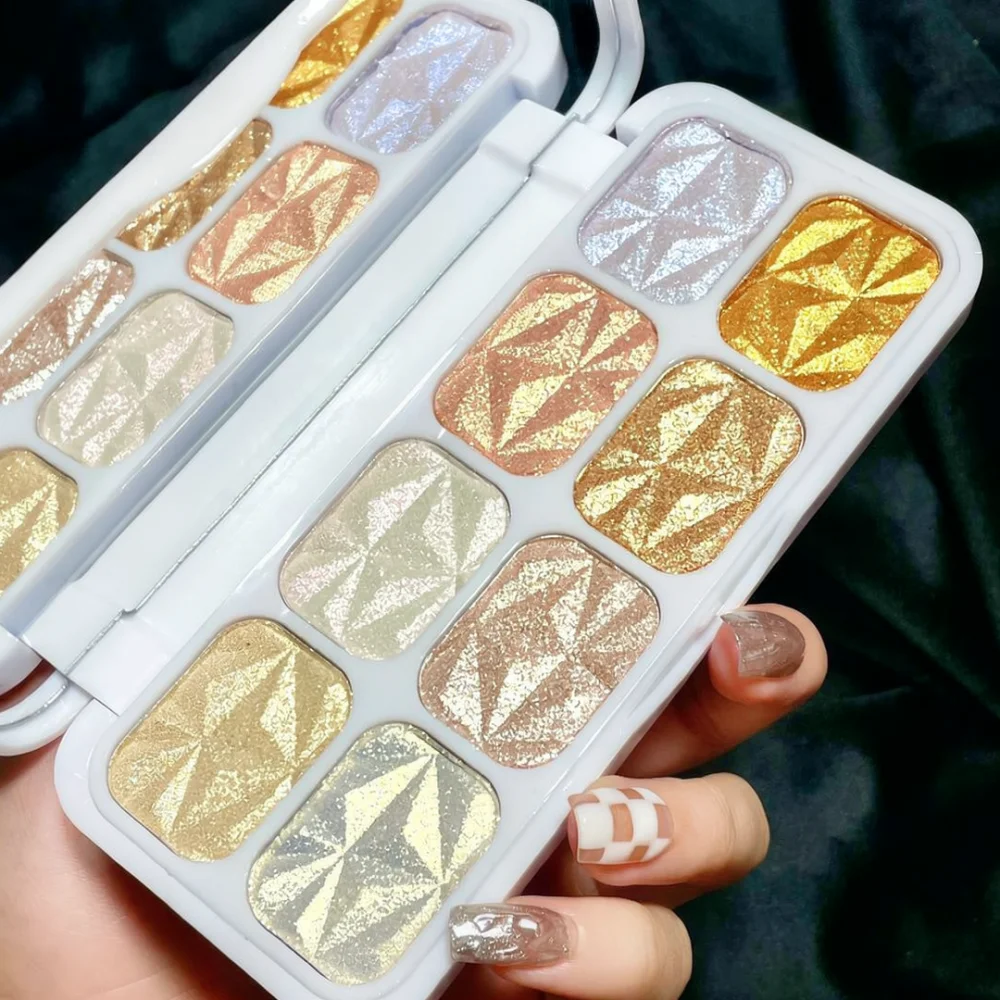 For For Cool Story Highlighter Palette 8 Colors Shimmer Contour Bronzer Face Glow Makeup Powder Cosmetic Kit With Travel Mirror