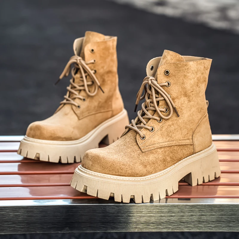 

Fashion High Top Men Ankle Boots Suede Leather Men's Casual Boots Winter Outdoor Work Boots Designer Non-slip Motorcycle Boots