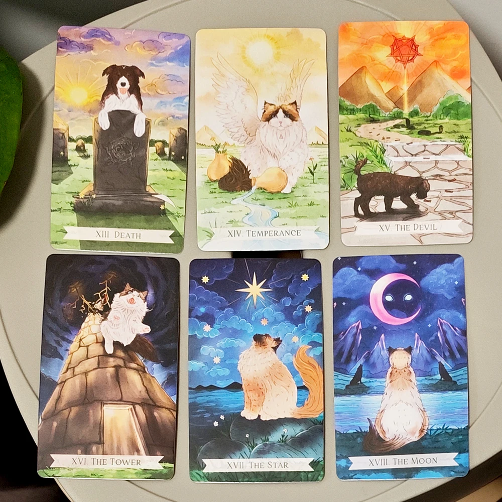 Mazzo di tarocchi Oneful da 10,3 * 6 cm Tarocchi integrati MBTI da 78 carte per gli amanti dei gatti e dei cani Kawaii Animal Art