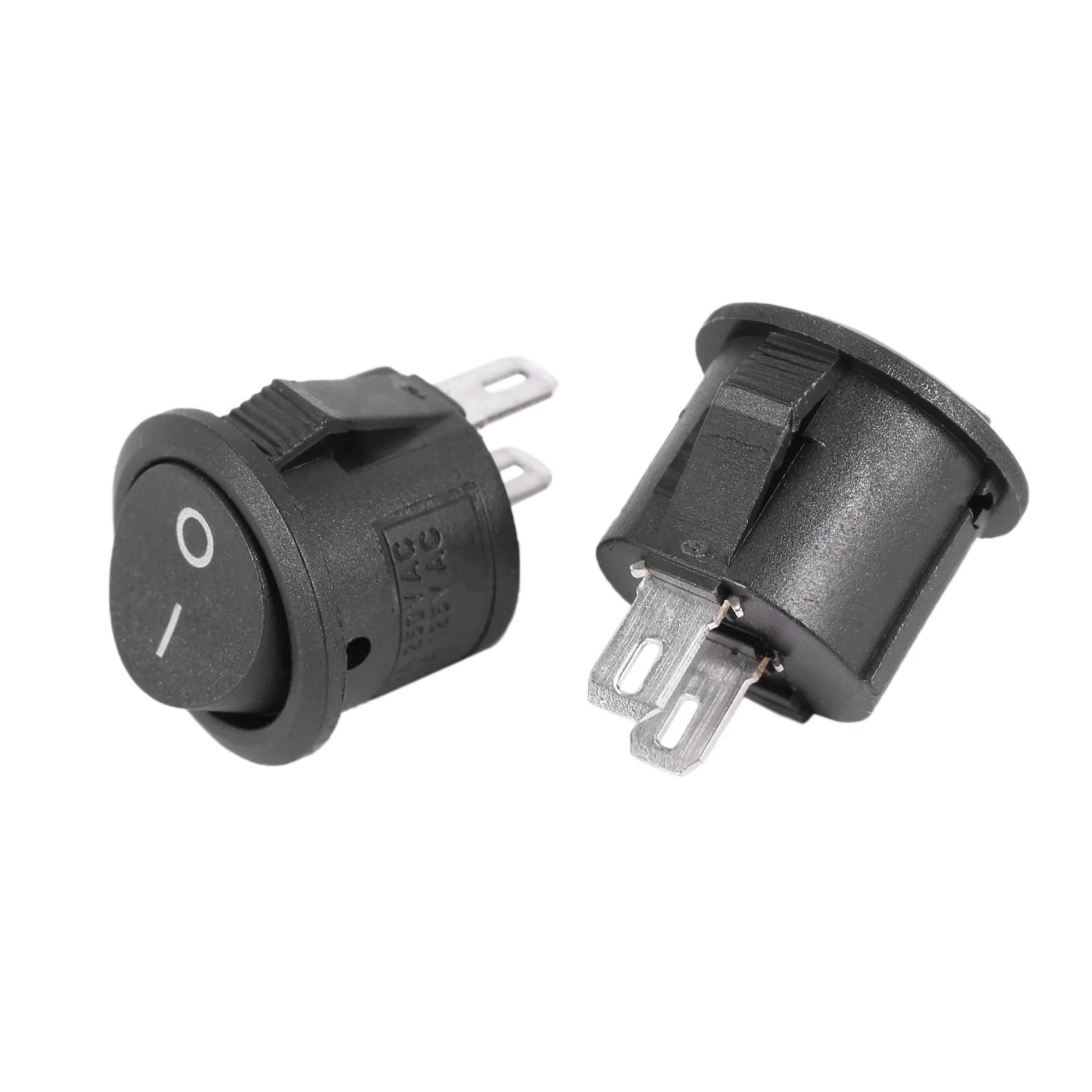 Interruptor On e Off Rocker SPST, Botão Preto, Redondo, AC 6A, 125V, 3A, 250V, 5 Pcs