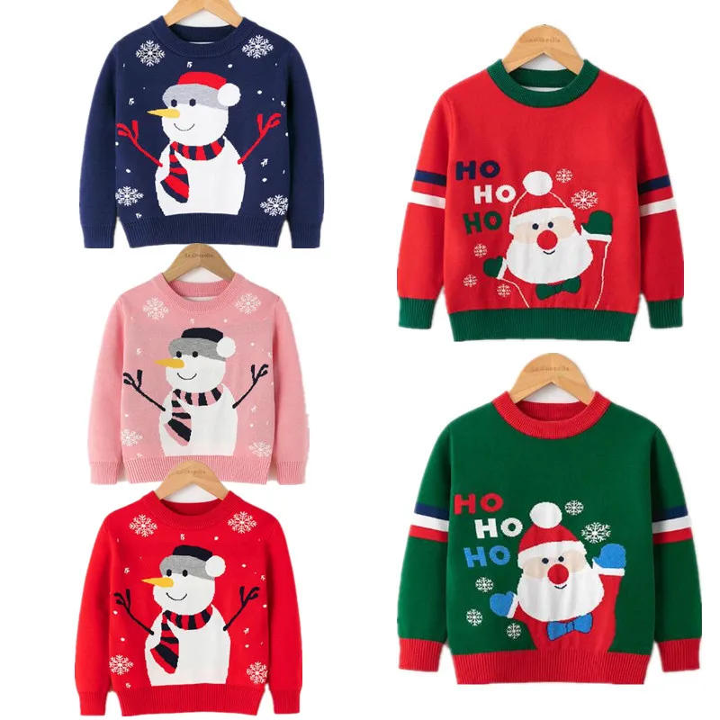 2024 Christmas Sweater O Neck Printed Deer Novelty Ugly Christmas Sweater Unisex Boys Girls Long Sleeve Knit Sweater Jacket