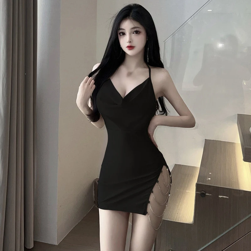 Sexy Dresses for Woman Sleeveless Halter Deep V Neck Mimi Dress Summer Backless Club Party Elegant Dress Open Side Female