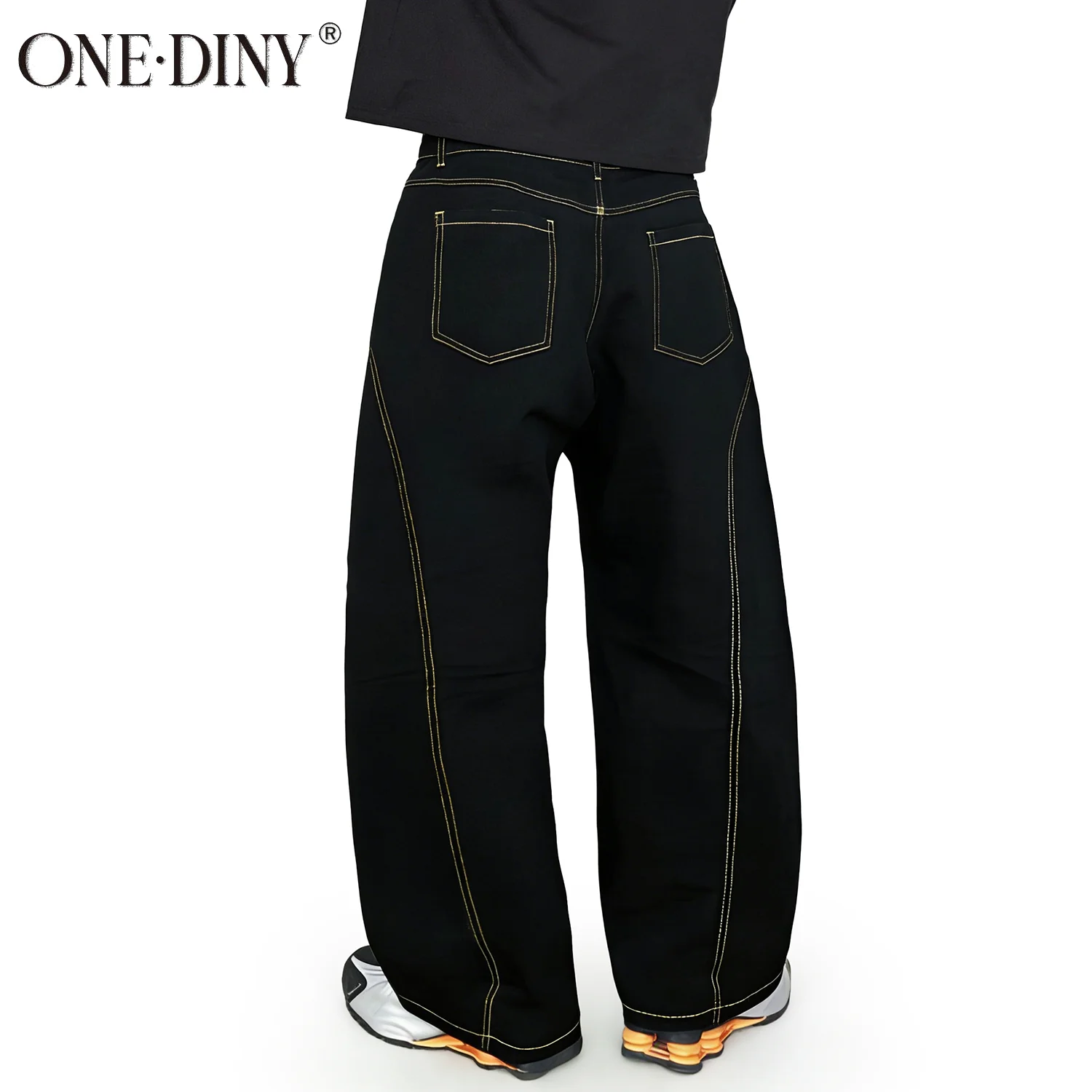 ONE·DINY American Retro Black Men's Women's Ultra Baggy Wide Leg Jeans Street Embroidery Split Denim Pants Mopping Pants ﻿