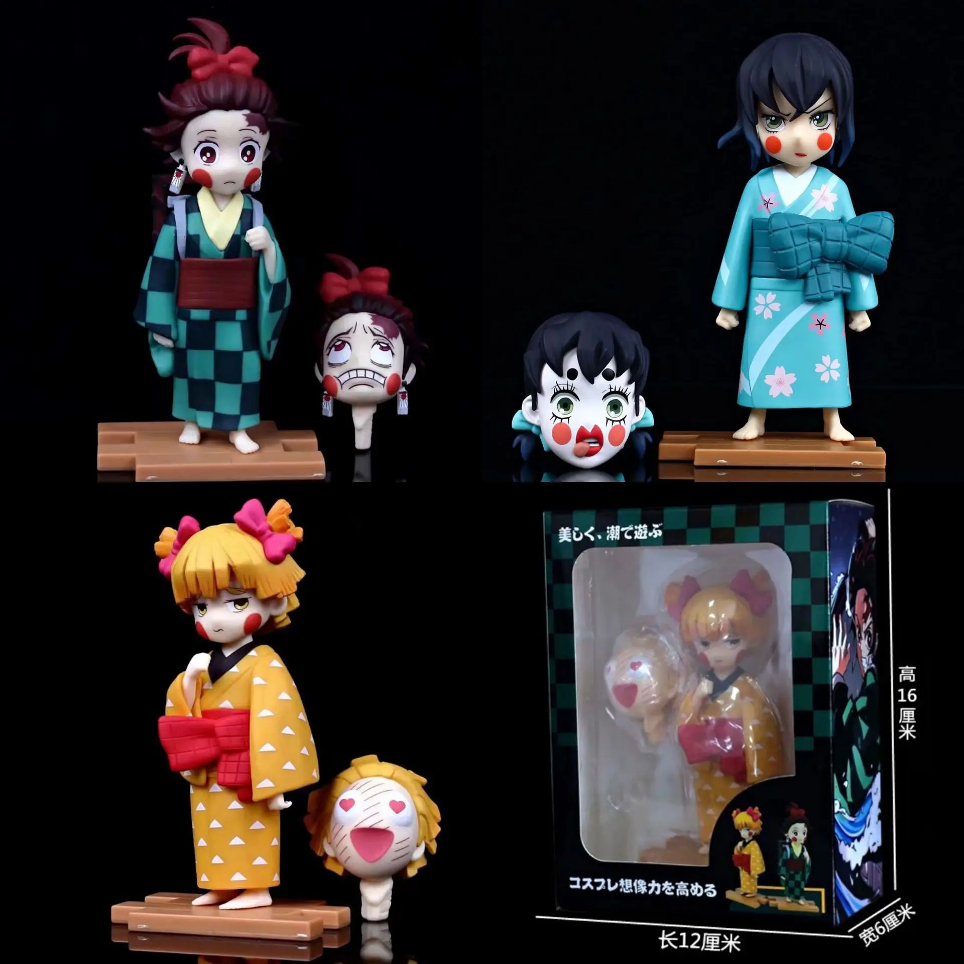 Figuras Demon Slayer Kimetsu no Yaiba Tanjiro Zenitsu Inosuke figura de acción adorno de coche personaje de Anime modelo juguete para regalo