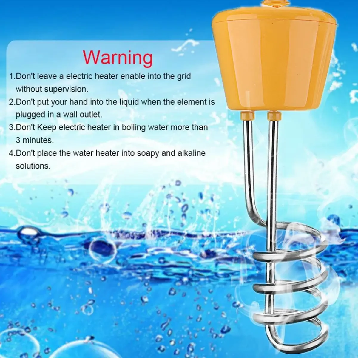 3000W Electric Water Heater Stainless Steel Automatic Immersion Heater Portable Hot Water Boiler for Bucket Swimming Pool