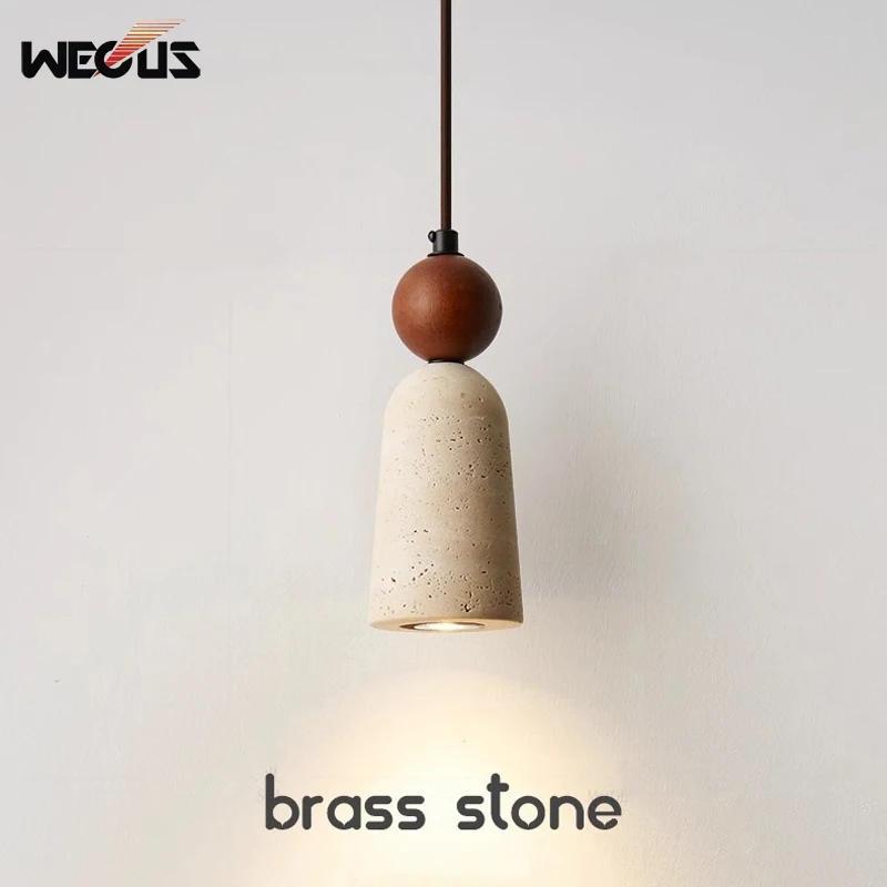 

Mid century bedside pendant lamp yellow travertine wabi sabi retro light bedroom homestay study living dining interior lighting