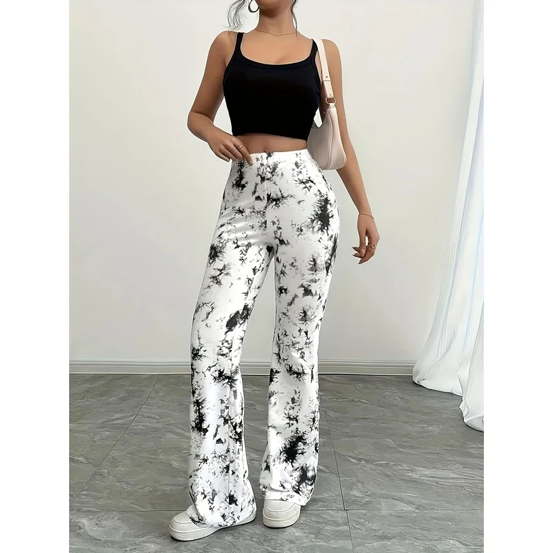 Watercolor-style printed wide-leg pants, suitable for daily casual wear of teenagers aged 7 to 16.