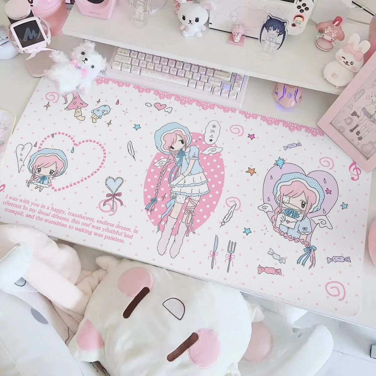Cute Anime Girl PolkaDotPu Leather Mouse Pad Waterproof Desk Mat Y2K Protective Game Keyboard For Dorm & Vanity Table Mat Decor