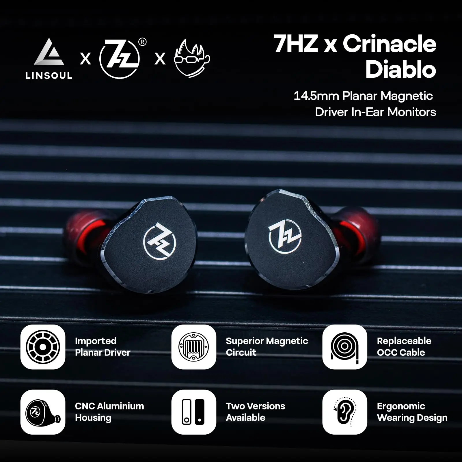 Linsoul 7 هرتز x Crinacle: شاشات Diablo/Divine داخل الأذن، محرك مغناطيسي مستو 14.5 مم IEM، سماعات أذن HiFi مع 2 دبوس قابل للفصل