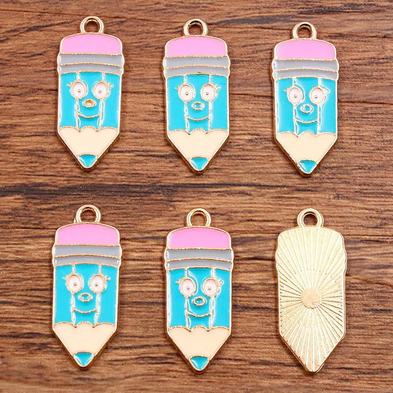 6Pieces diyAlloy Jewelry Accessories Graduation SeasonkcGolden Drops of Oil Charm Colored pencil pendant Party decoration pendan