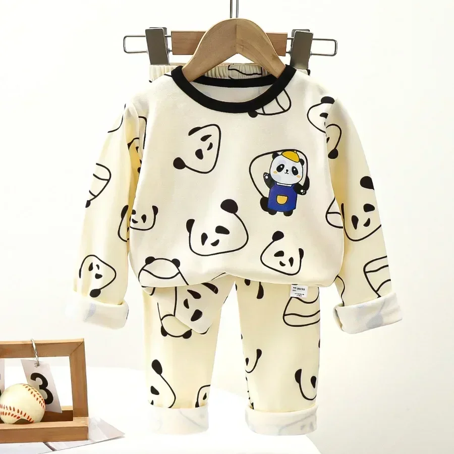 New Kids Boys Girls Pajamas Cute Cartoon Panda Long Sleeve T-Shirt Tops + Pants Baby Spring Autumn Sleepwear Clothing Sets