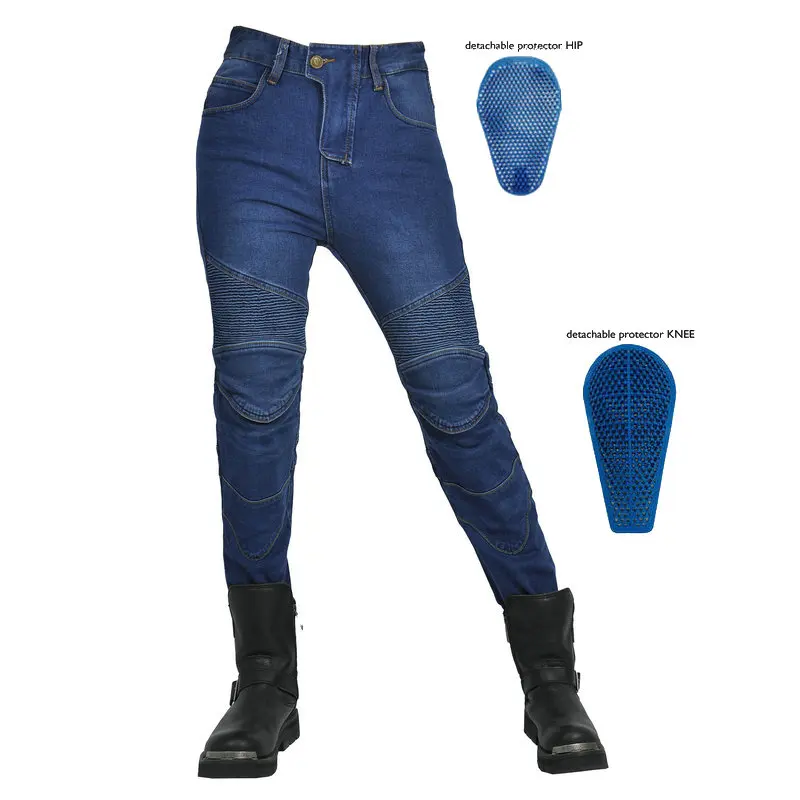 Women Jeans Embroidery Motorcycle Pants Pantalon Motocross Belt Protective Gear option Motorcycle Driver License Test Moto Jeans - Image 2
