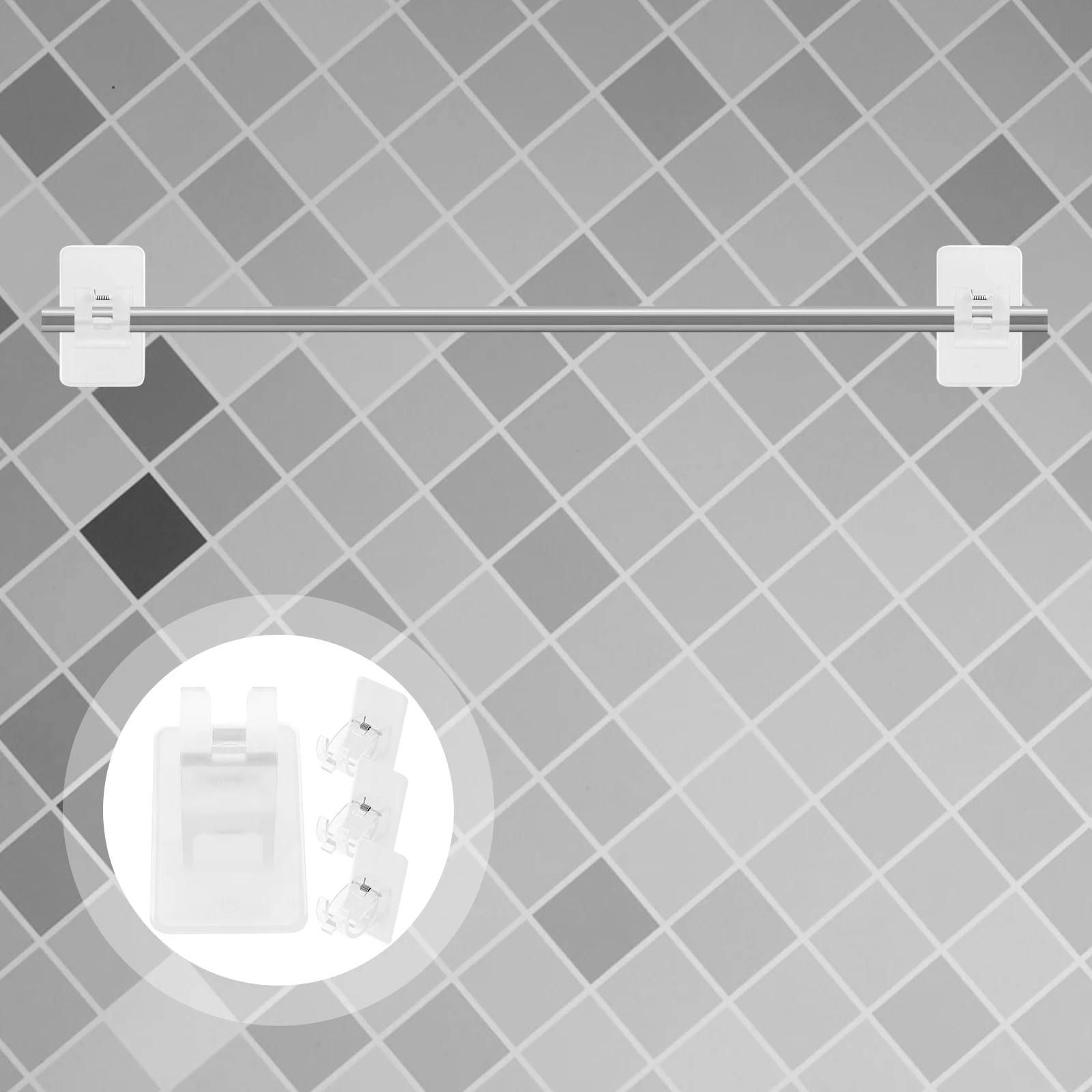 

4pcs Curtain Rod Brackets No Drill Self Adhesive Plastic Mount For Towel Rods Shower Curtains Bathroom Kitchen Bedroom Window