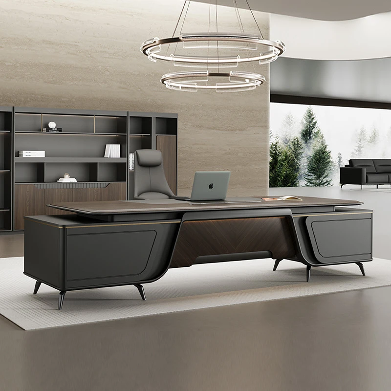 Luxury E0-Grade Wrap-Around Light Strip Designer Executive , Office , Supervisor , CEO Desk, Minimalist Execut