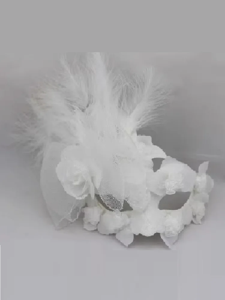 White Lace Feather Makeup Ball Princess Mask