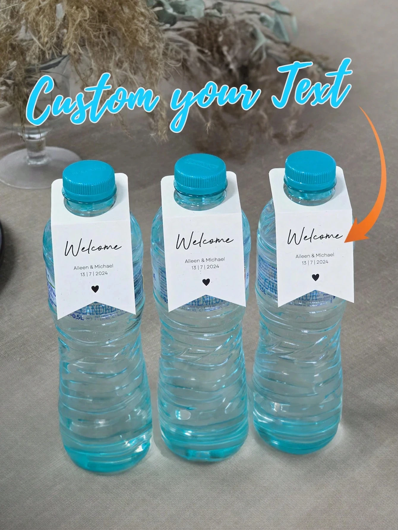 50-500PCs Personalized Wedding Reception Water Bottle Labels(3.81CM Round)with Names and Event Date. 1.8