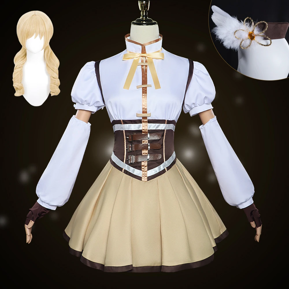 Disfraz de Cosplay de Anime Puella Magi Madoka Magica, Uniforme de Cosplay de Tomoe Mami, Vestido de Batalla Mágico para Mujer de Halloween
