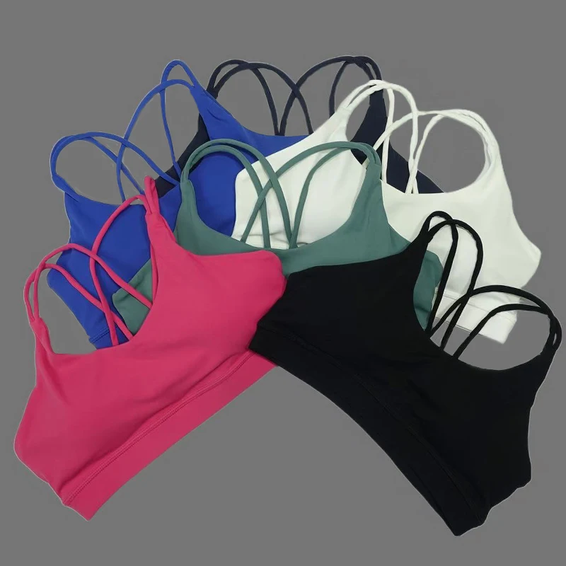 Solid color soft women's yoga bra, tight fitting and gathering, high-strength shockproof fitness, running and cycling sports bra image 5