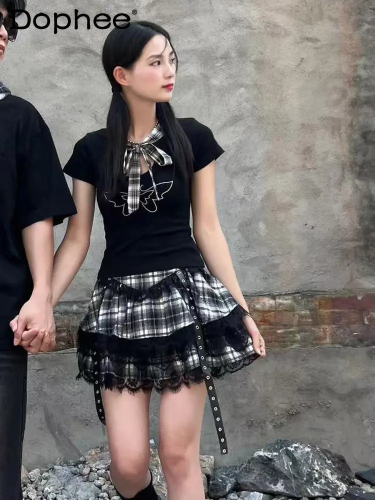 

Новая юбка в стиле Y2K 2026: Американский ретро-стиль колледжа, панк-кружево, милая и дерзкая, пышная юбка для девушек