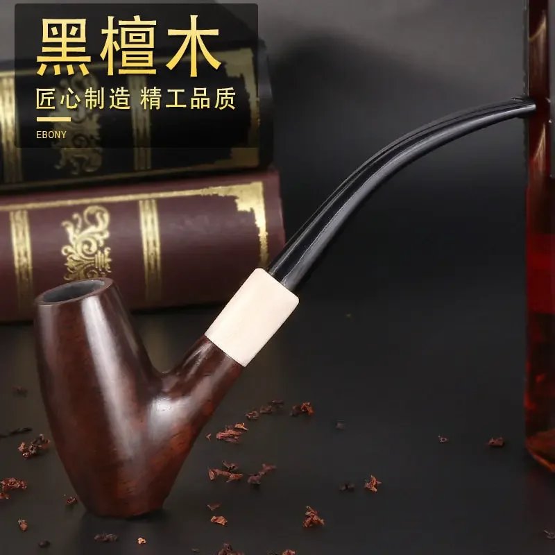Classic Long Ebony Wood Solid Churchwarden Wooden Bent Smoking Pipe Tobacco Pipe Smoke Tube Fit For 9mm Filters Gift For Father