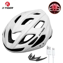 X-TIGER Bike Helmet MTB Cycling Helmet LED Light Outdoor Sports Helmet Road Racing Mountain Bike Helmet Rechargeable Riding Gear