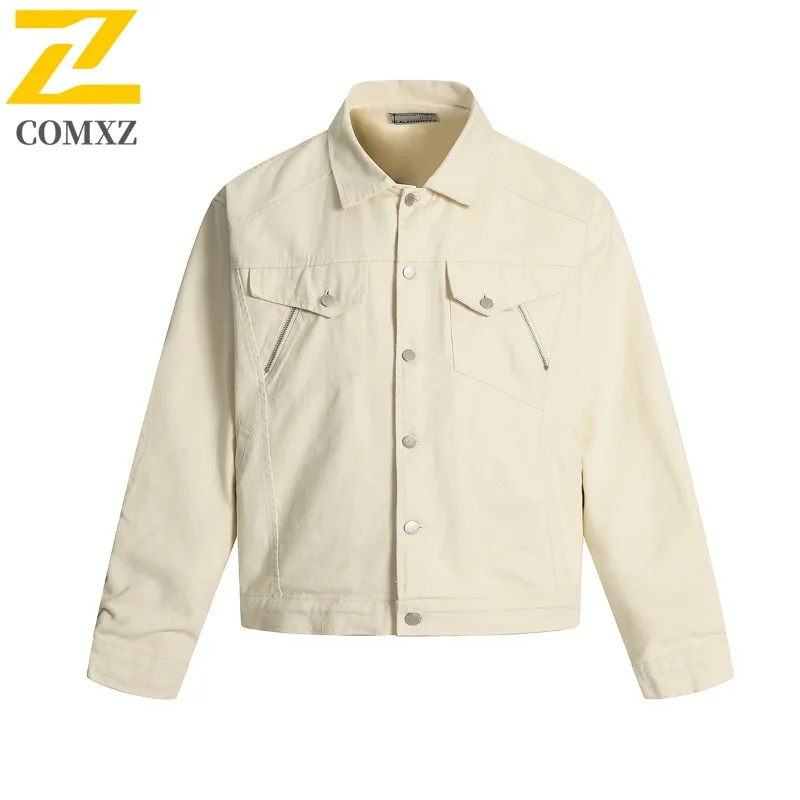 

COMXZ Men Denim Jackets Comfort Weekend Stroll Hong Kong Style Travel Camping Biker Jacket Daily Walk Lightweight Design Coat