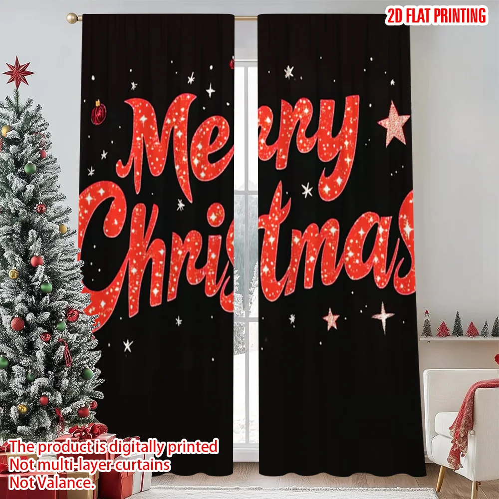 

2pcs 2D flat printing Merry Christmas Popular Curtains Merry Christmas star Versatile Fabric Without Electricity Holiday
