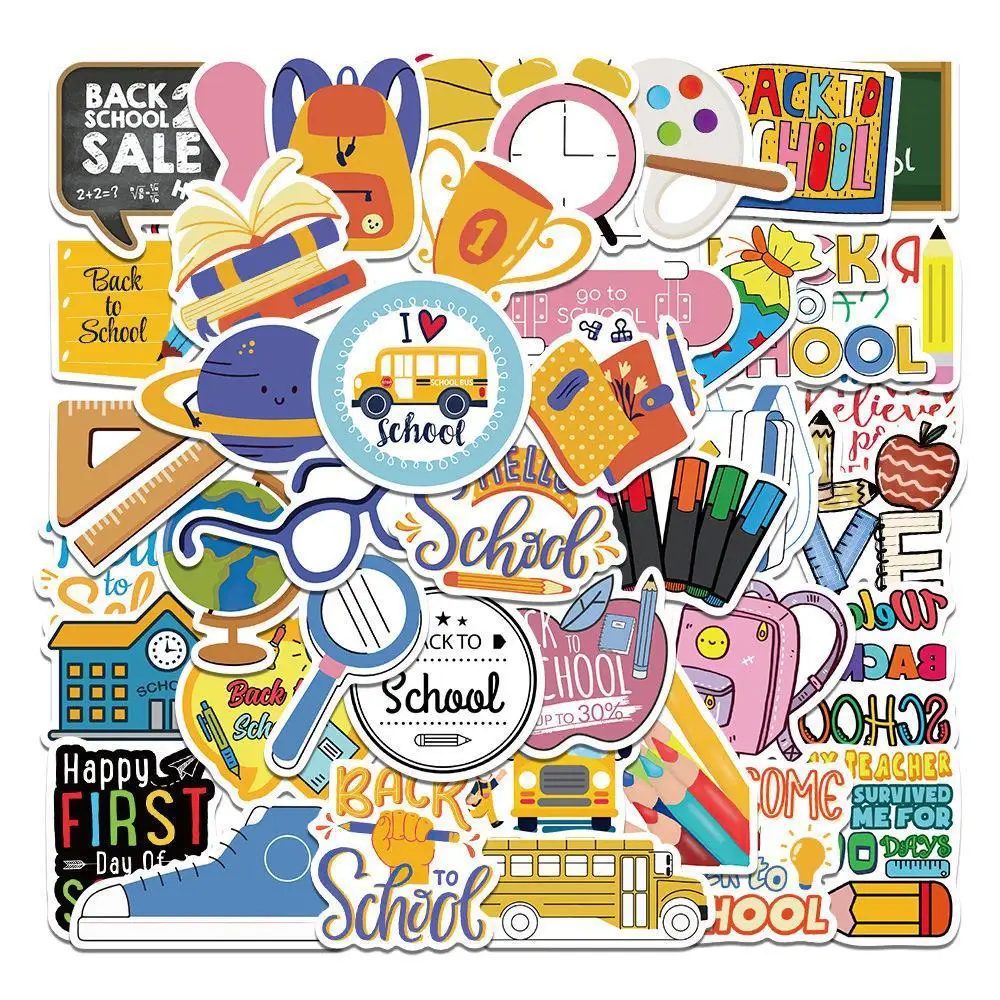 

50Pcs Cute Cartoon Back To School Stickers Kids Toy Waterproof Graffiti For Laptop Guitar Water Bottle Bicycle Car Decals