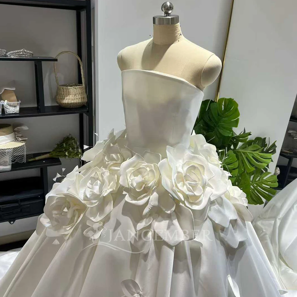 Court Train Customized Luxury Strapless Boho Wedding Dresses Sleeveless Ball Gown Lace Up Back Bridal Gowns свадебное