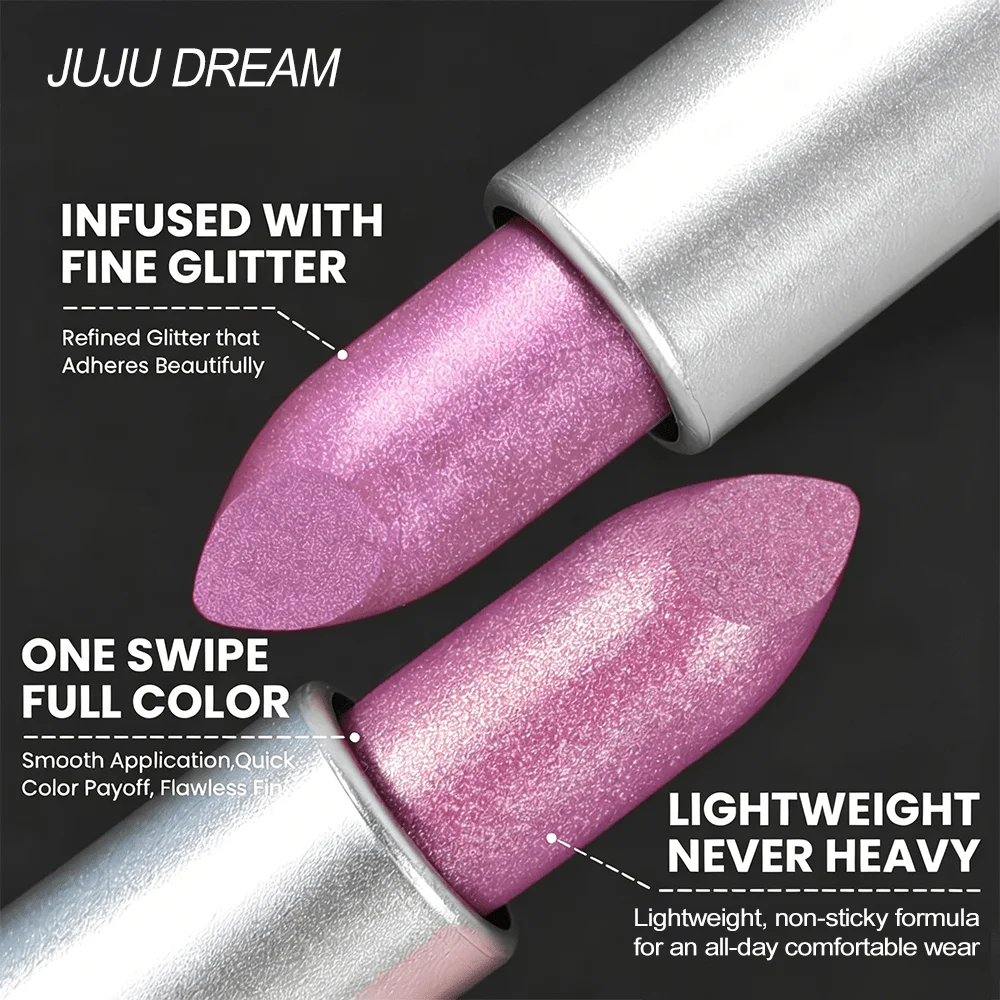 Bold Shimmery Pink Lipstick, Waterproof & Non-Fading, High-Pigment Glitter Lip Color for All-Day Shine