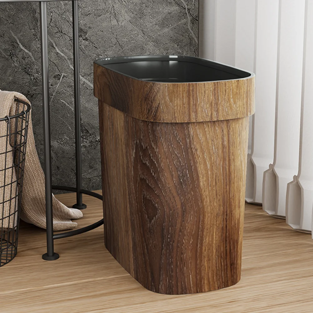 

Large Capacity Slim Trash Can Imitation Wood Grain Design for Kitchen Bathroom Bedroom Home Office Vintage Style PP Garbage Bin