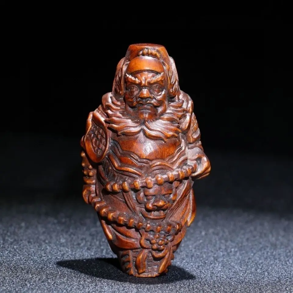 Hand Carved Wood stern Master Zhong Kui Statue Figurine Desktop Ornaments Home Decoration Crafts Tea Pet Decor