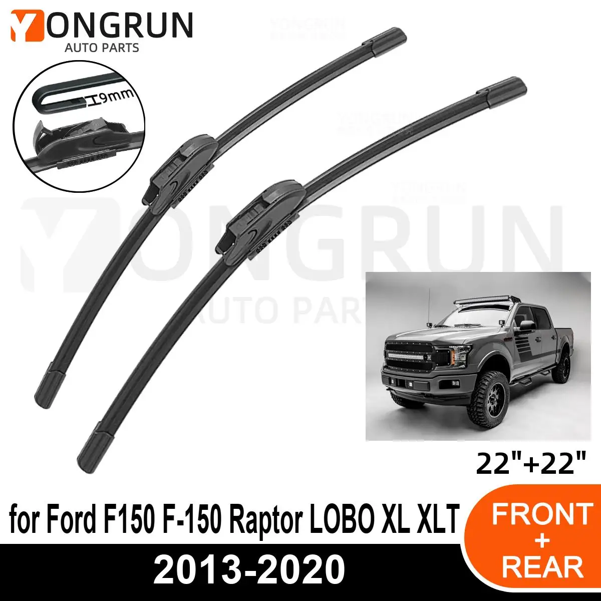 

Front Wipers For Ford F150 F-150 Raptor LOBO XL XLT 2013-2020 Wiper Blade Rubber 22"+22" Car Windshield Windscreen Accessories