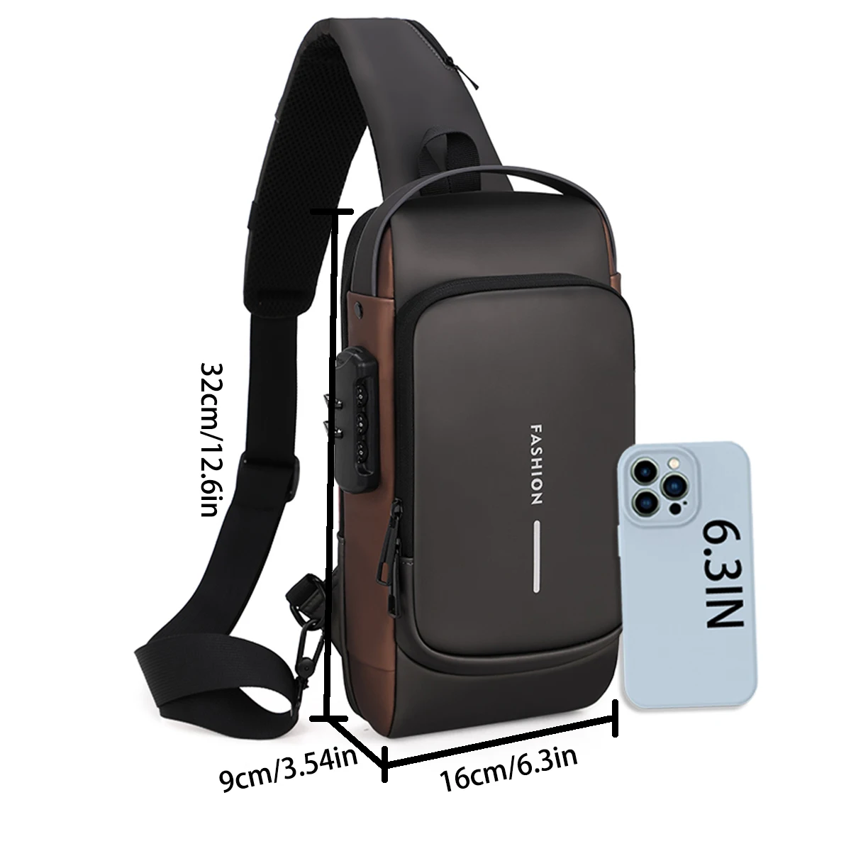 حقيبة صدر مضادة للسرقة للجنسين، شحن USB مقاومة للماء، أكسفورد متعددة الجيوب، حقيبة كتف بحزام قابل للتعديل للتنقل في صالة الألعاب الرياضية والسفر