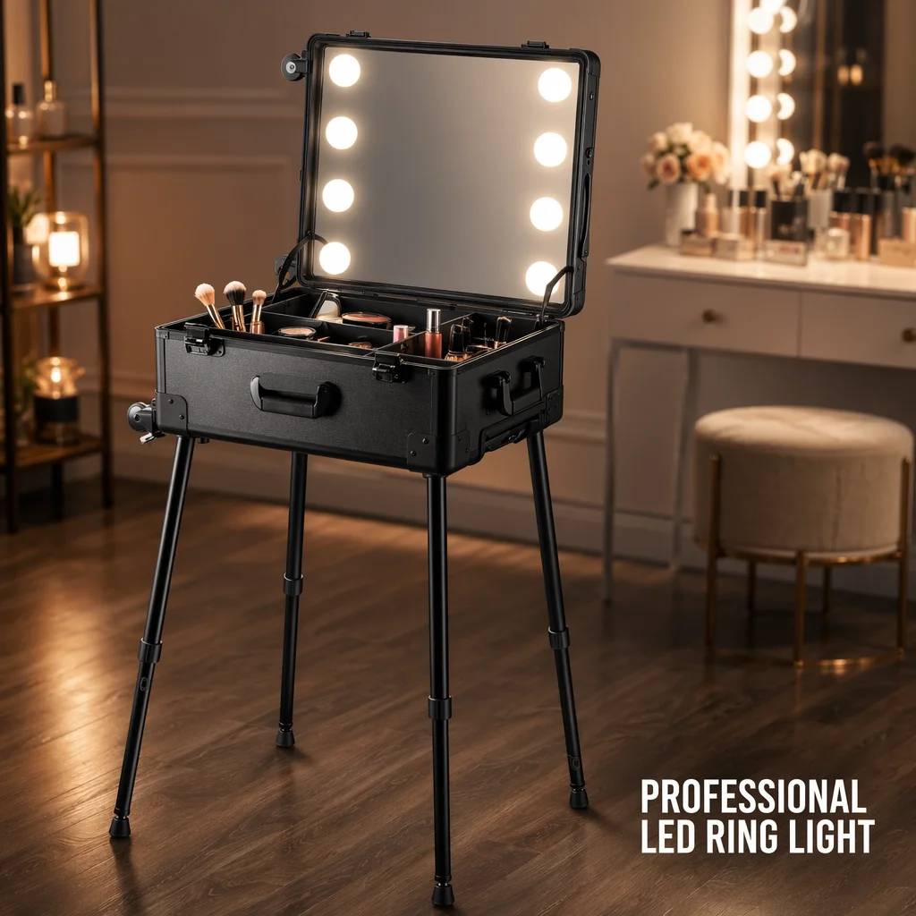 With Hidden Bracket Light Box Professional Trolley Case for Makeup Artists Toolbox