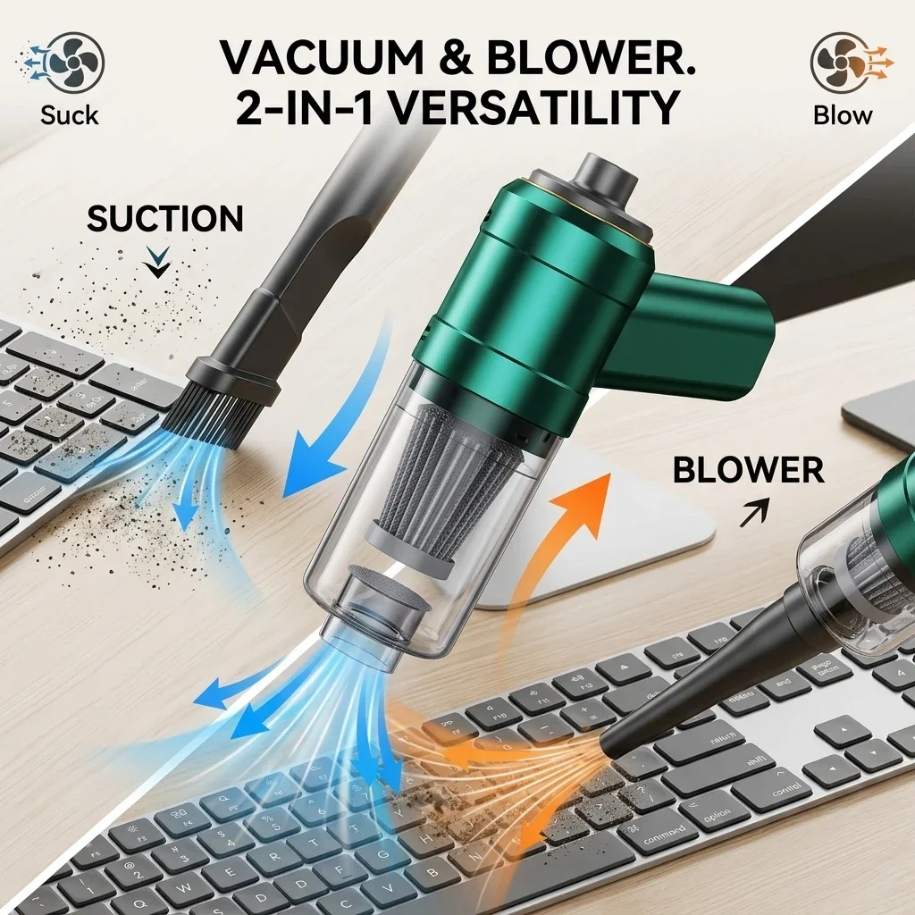 Brushless Wireless Car Vacuum Cleaner 4‑in‑1 Blow Suction Inflate Deflate Handheld Mini Vacuum Gun High Suction Power Rechargeable For Car Household Use