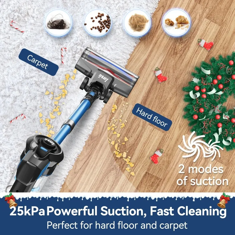 INSE Cordless Vacuum Cleaner,6 in 1 Powerful Stick Handheld Vacuum,25Kpa Vacuum Cleaner,45min Runtime