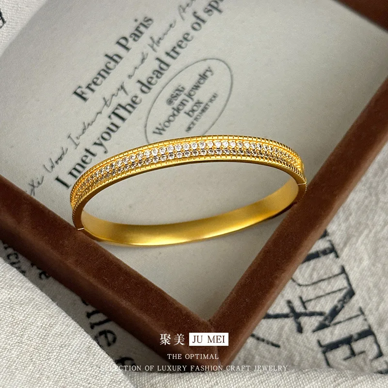 9999 24K real gold store, same style gold bracelet for women, double row diamond luxury jewelry
