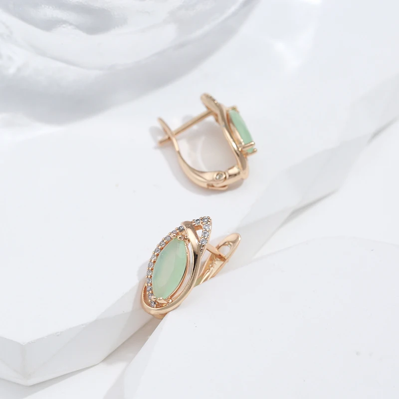 SYOUJYO Elegant Green Natural Zircon English Earrings For Women 585 Rose Gold Color Luxury Wedding Jewelry Vintage Daily Earring