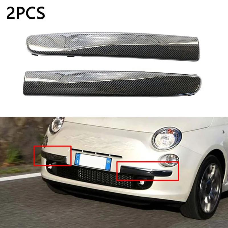 

2PCS Carbon Fiber Car Front Bumper Under Trim for FIAT 500 2007-2015 Moulding Styling Exterior 735455056 735455057