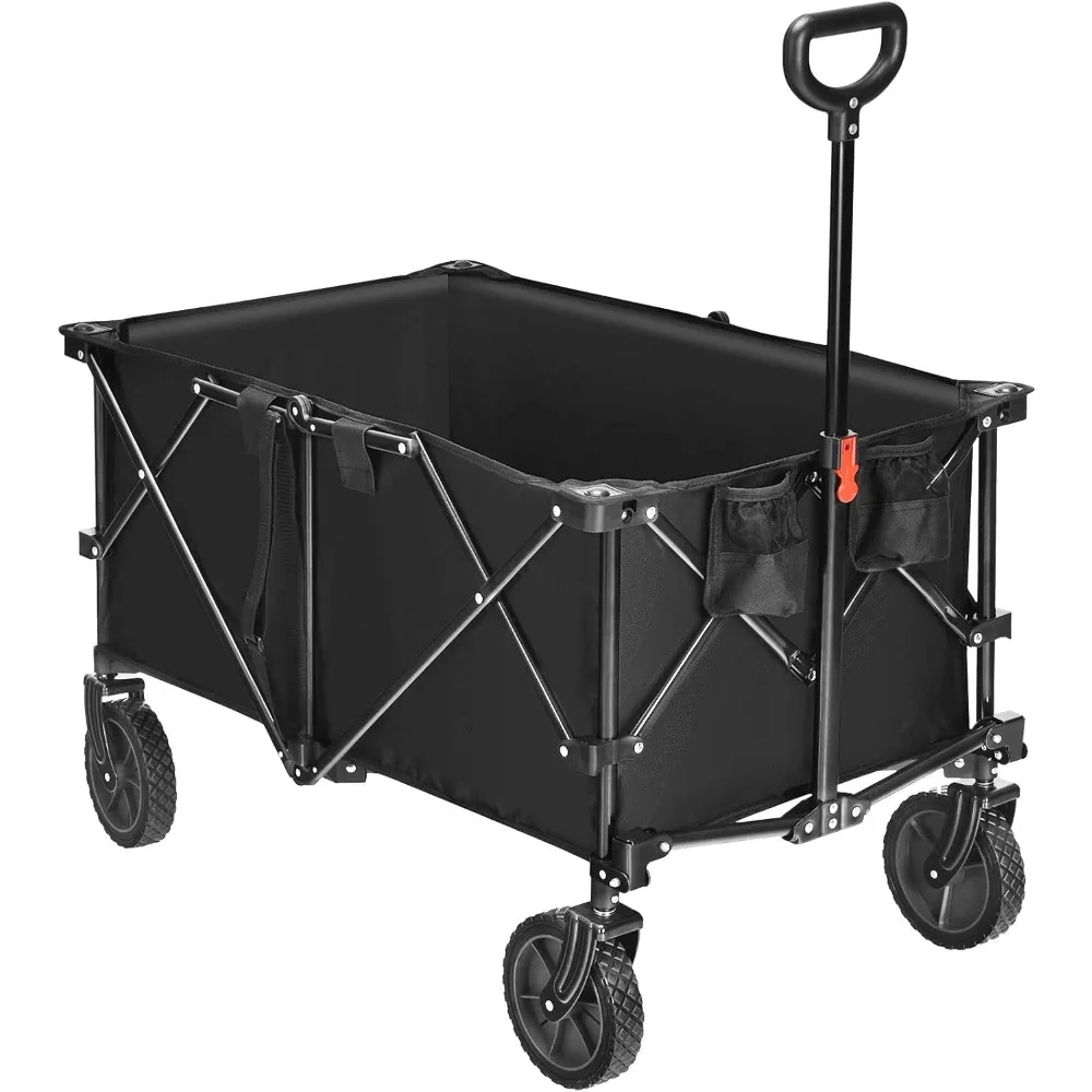 

collapsable camping outdoor pulling garden wagon carts heavy duty folding utility grocery trolley with adjustable push bar,4 ter