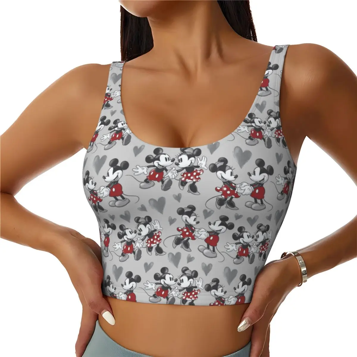 

Custom Lovely Micky And Minnie Mouse Workout Tank Tops Women Cool-Dry Sleeveless Yoga Shirt