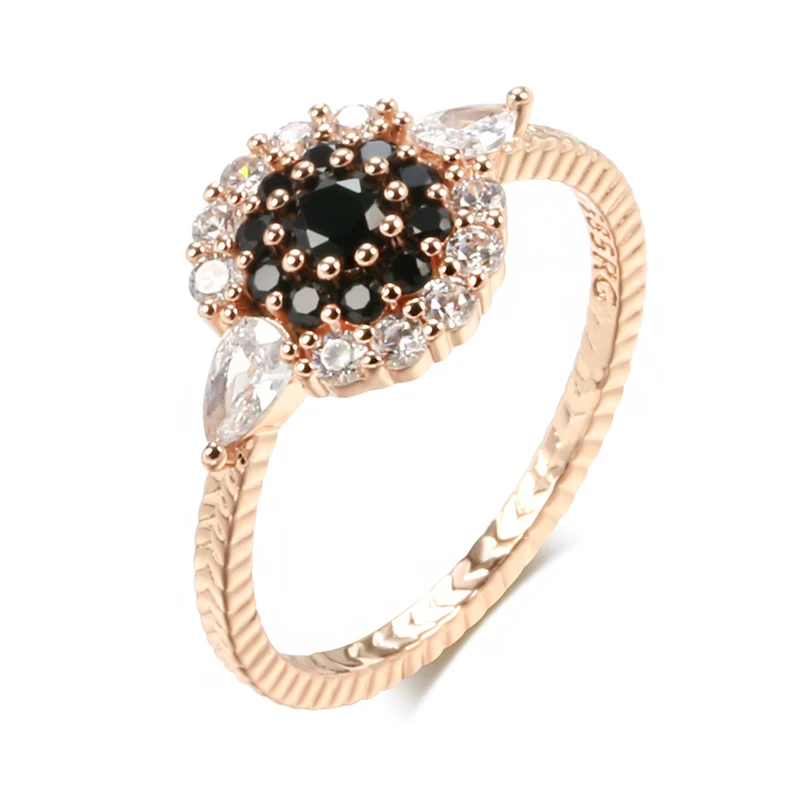 Kinel Unique Full Natural Zircon Big Ring Women 585 Rose Gold Color Vintage Wedding Accessories High Quality Fine Daily Jewelry