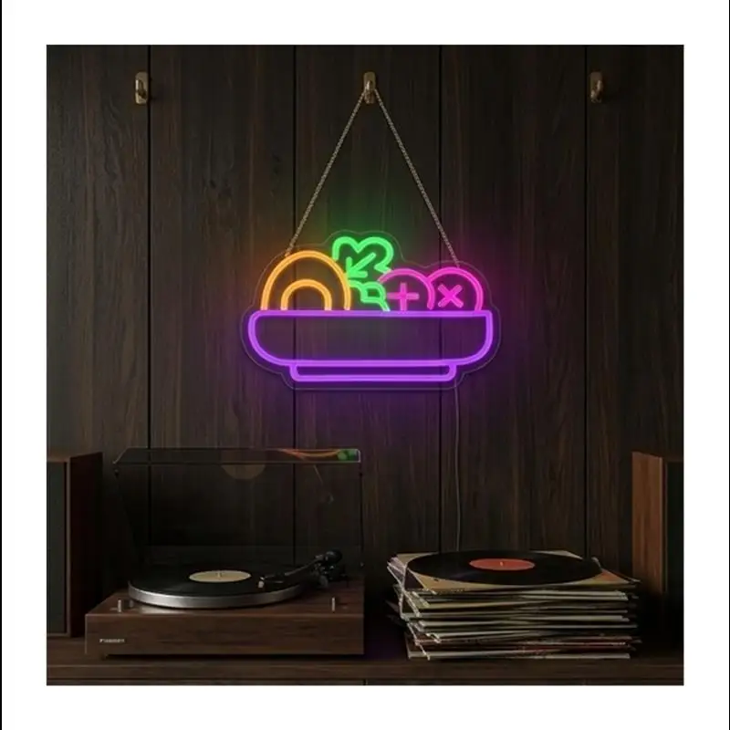 Saluta Bowl Neon Sign Creative Fruit Vegetable Wall Decor For Kitchens Restaurants CafesJuice Bars Dining Areas 20cmx30cm