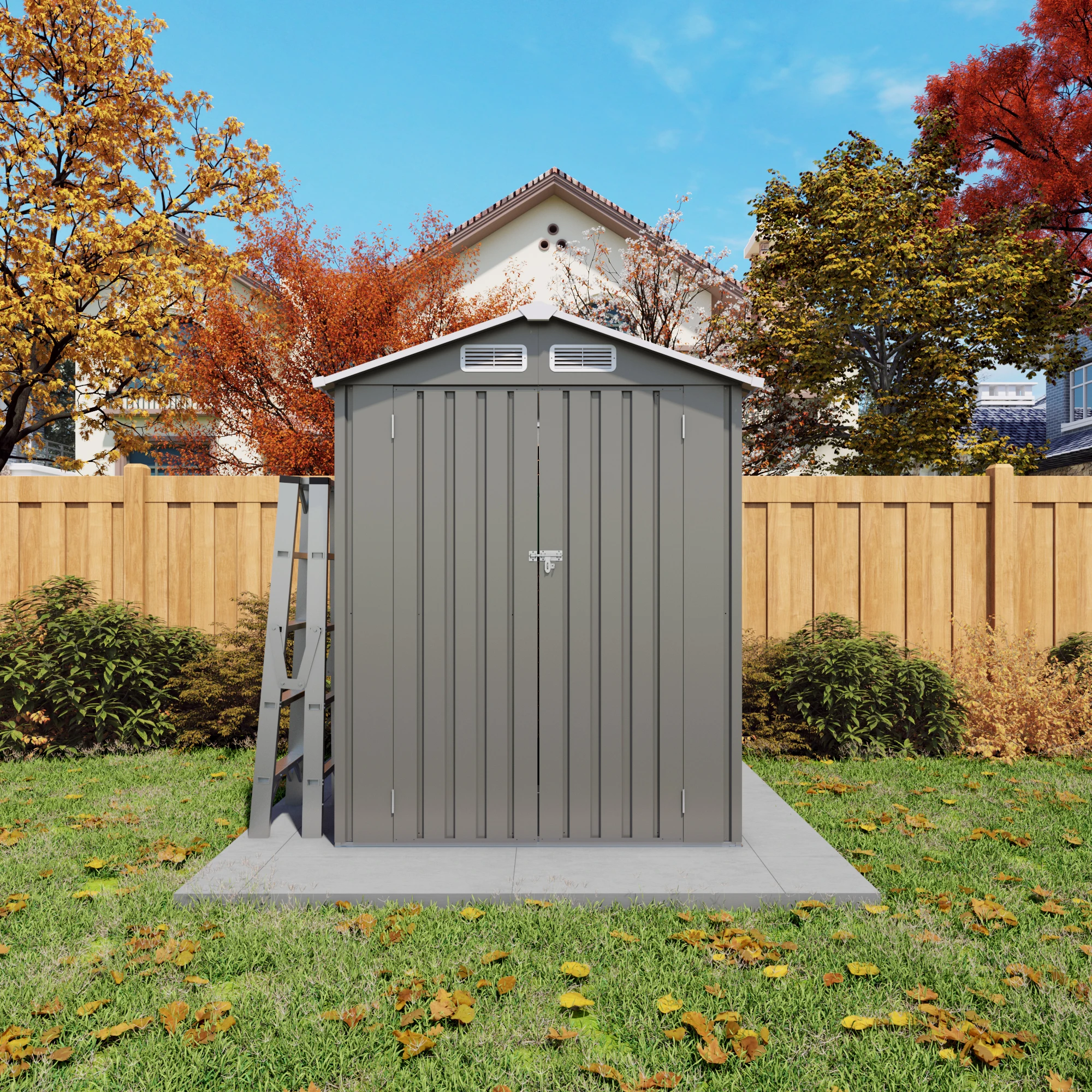 kb-Hot Sale Heavy Duty 5X3ft Galvanized Steel Garden Shed Lockable Doors Outdoor Storage for Backyard Patio Lawn-Grey Color All#