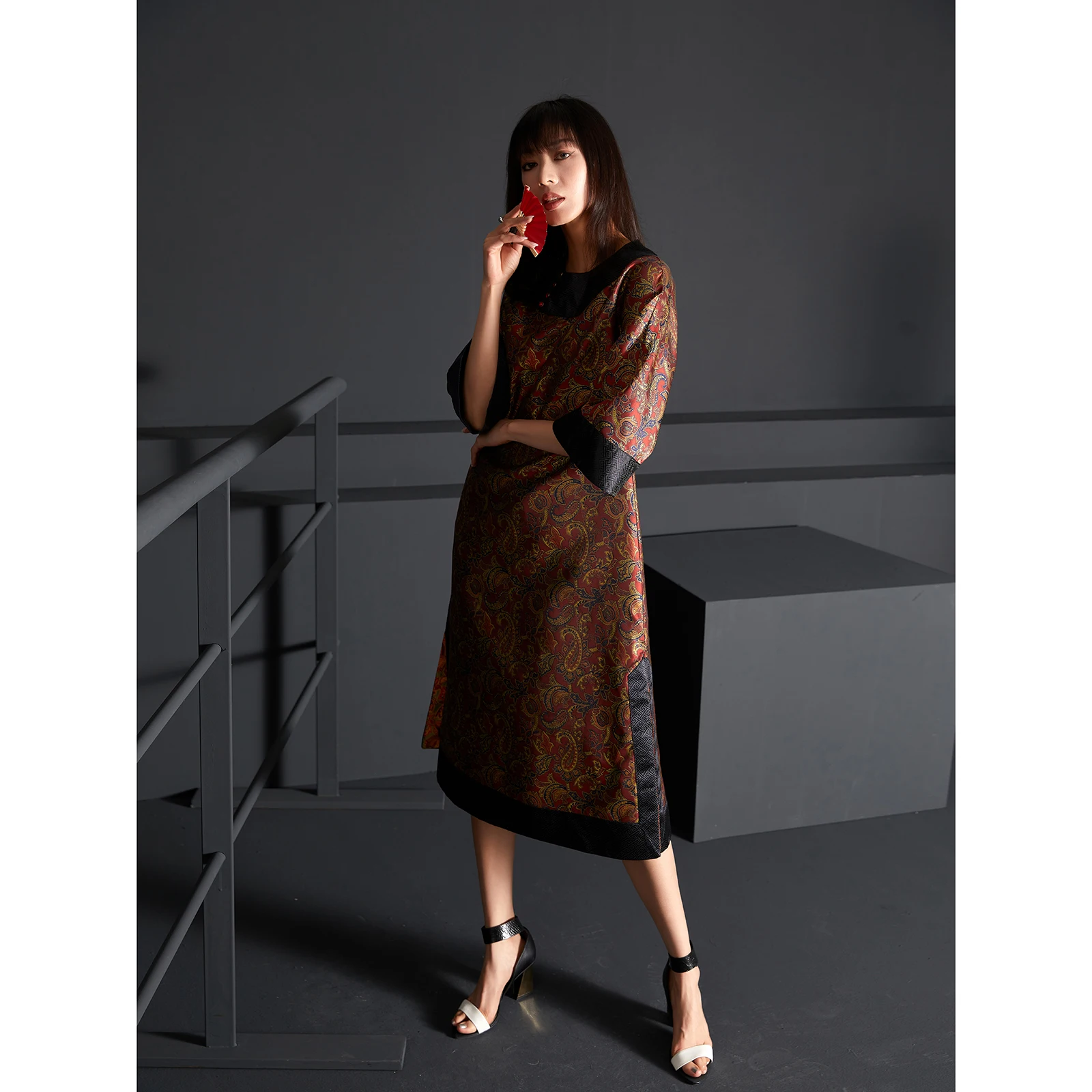 

New 2026 Vintage Style Long Dress Thin Silk Satin Side Buttoned Traditional Chinese Fashion Skirt Floral Print Shor...