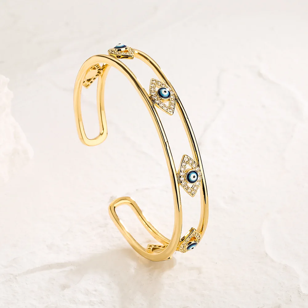 High Quality Blue Evil Eye Women Bangles, Gold Color Bohemian Drip Oil Bracelets ,Elegant Party Jewelry Gift