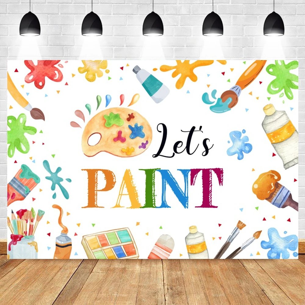 Let's Paint-telón de fondo con grafiti de acuarela para bebé y niño, vestido de fiesta de cumpleaños para un paisaje, pintura artística, fondo de fotografía