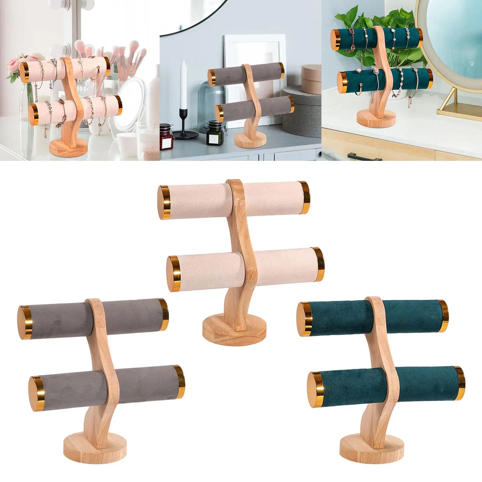 Wooden Base Bracelet Display Stand for Organizing Bangles And Scrunchies